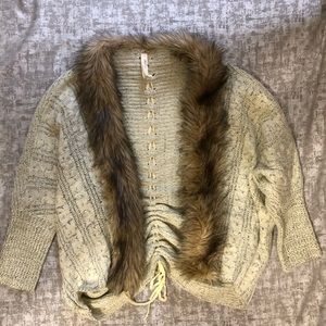 Libby Story Knit Cardigan with fur trim.